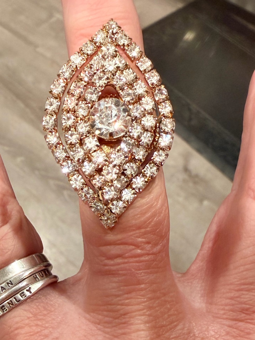 Gold Tone Marquise multi clear Crystal adjustable Cocktail Ring